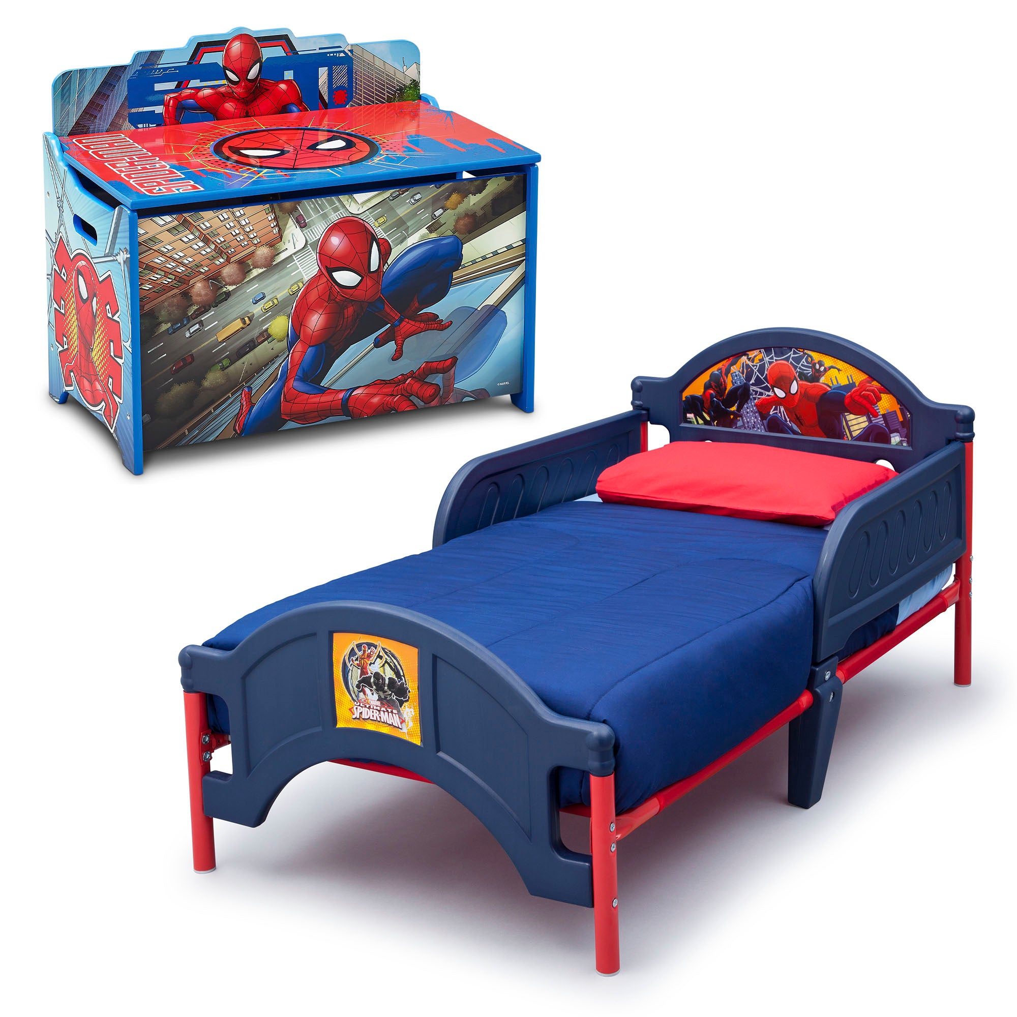 Marvel Spider-Man 2-Piece Toddler Bedroom Set - Includes Toddler Bed and  Deluxe Toy Box