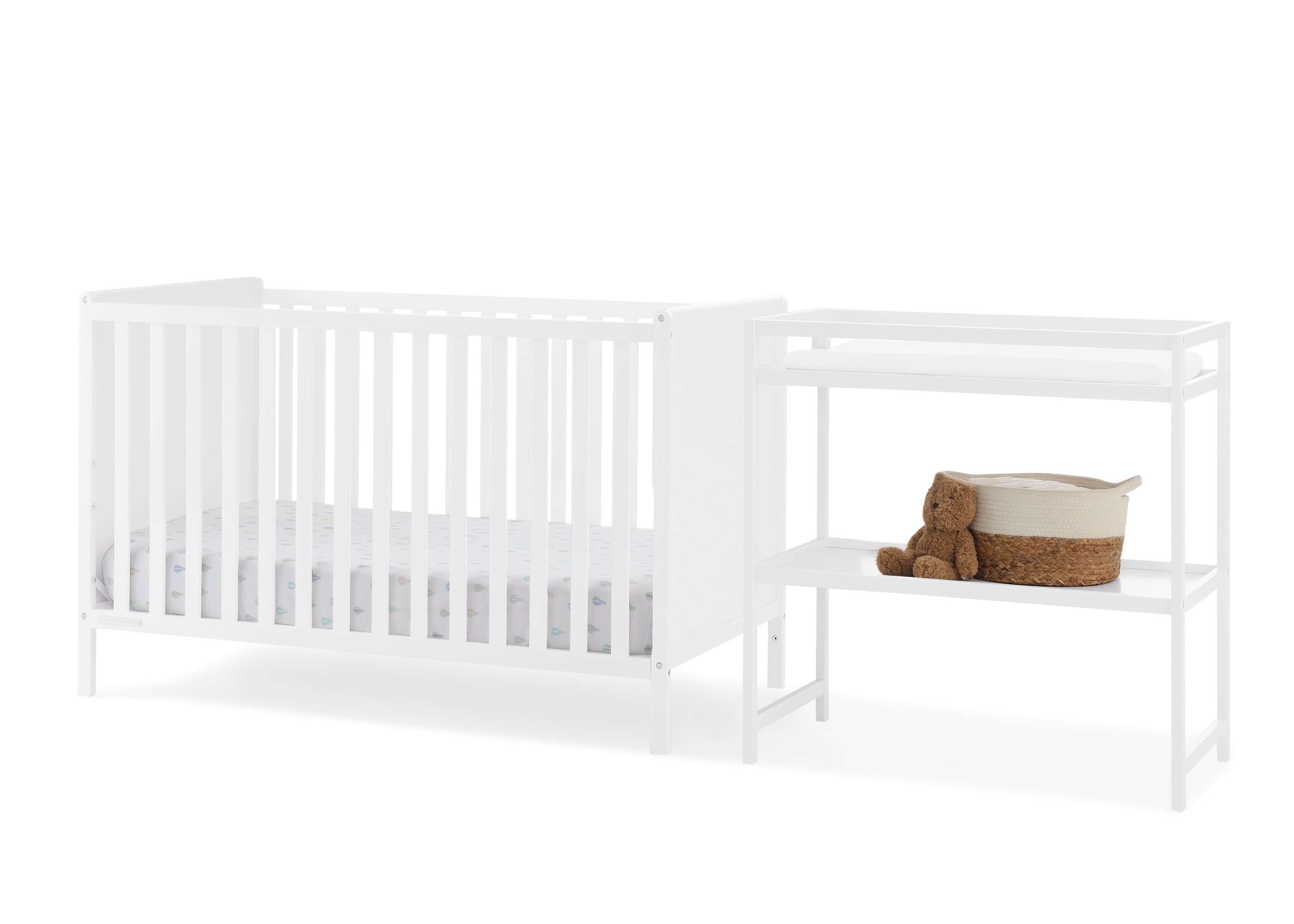 Delta Children Ruby 6 in 1 Convertible Crib Changing Table 2 Piece Set Greenguard Gold Certified Bianca White