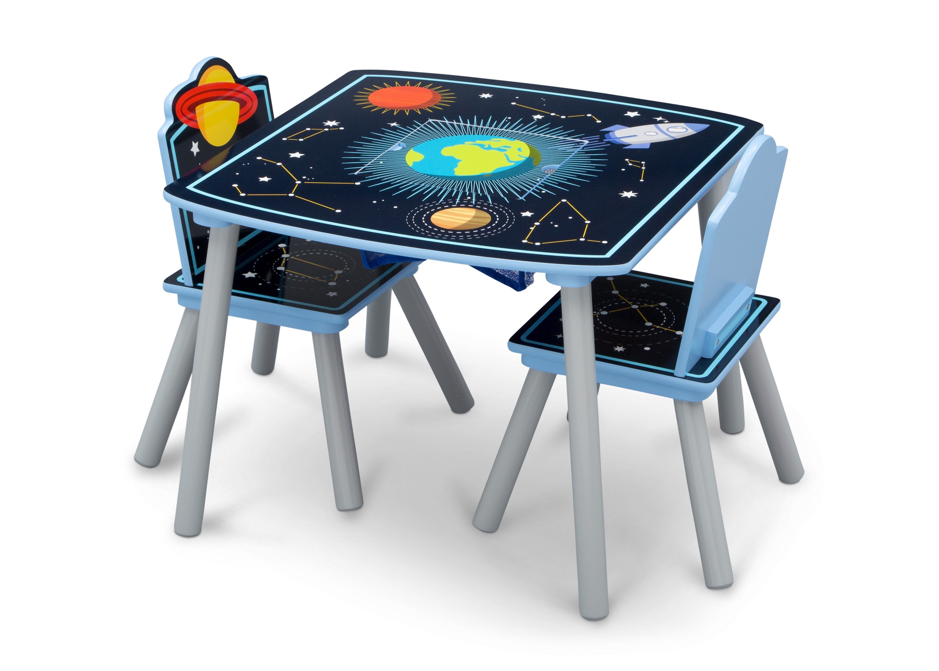 Delta children space adventures kids wood 2024 table and chair set with storage