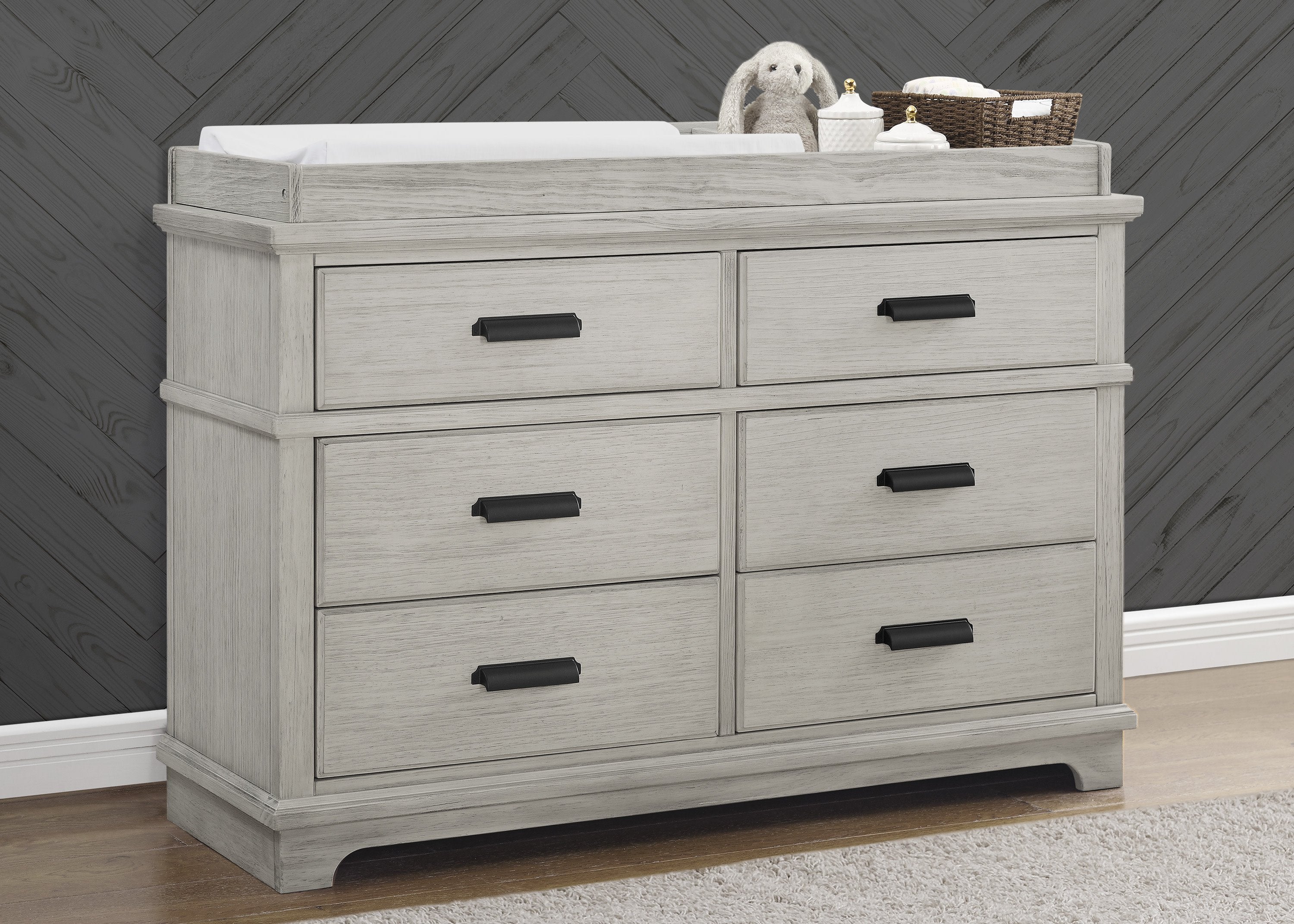 Grey dresser changing outlet table