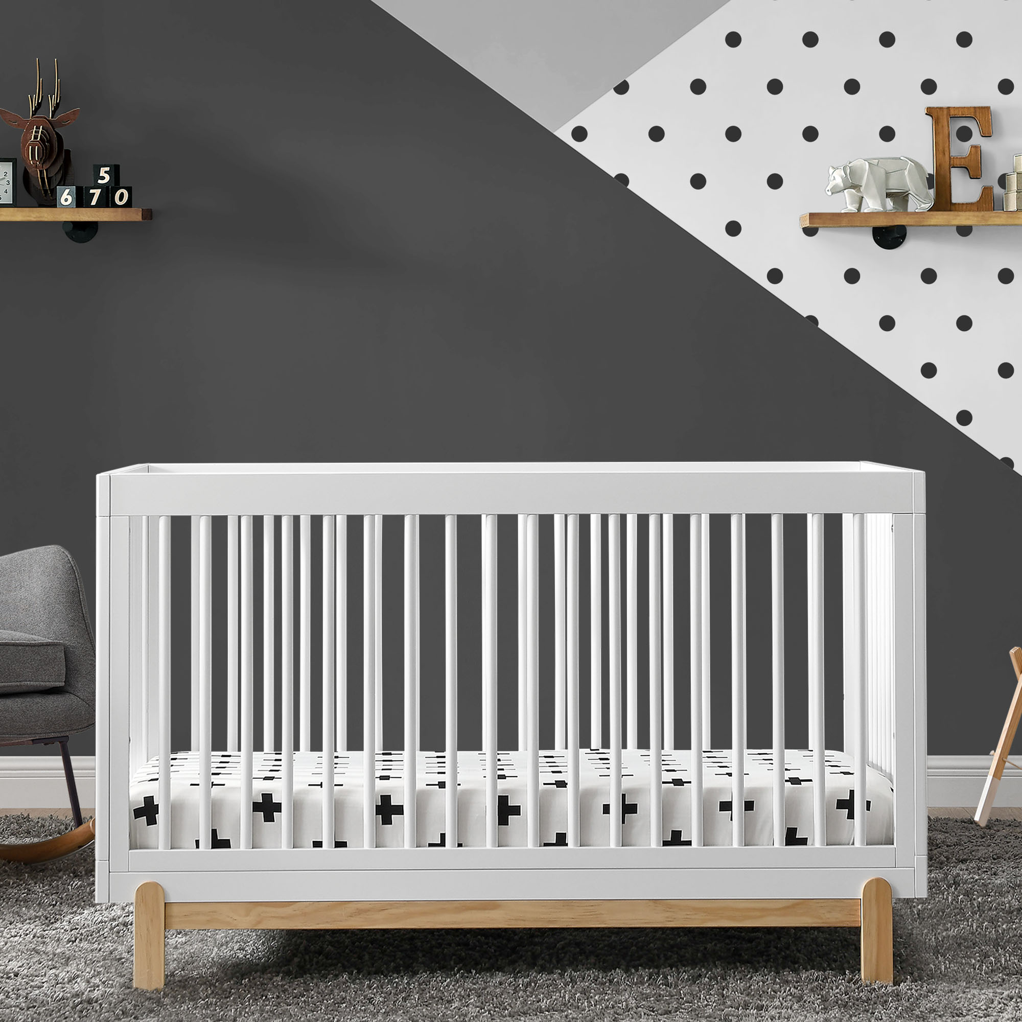 Fisher price jaxon island crib in white and natural sale