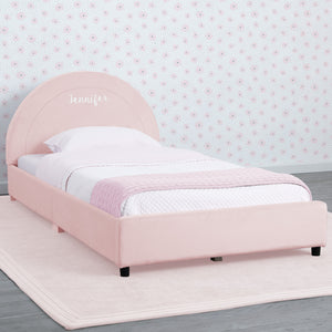 Personalized Upholstered Twin Bed with Round Headboard 2