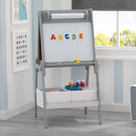 Chelsea Double-Sided Storage Easel with Paper Roll and Magnets | Dry Erase Surface & Chalkboard Surface